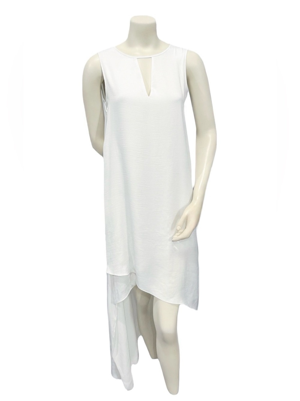 BCBGMAXAZRIA White 100% Silk High-Low Sleeveless Dress XXS - Picture 2 of 8